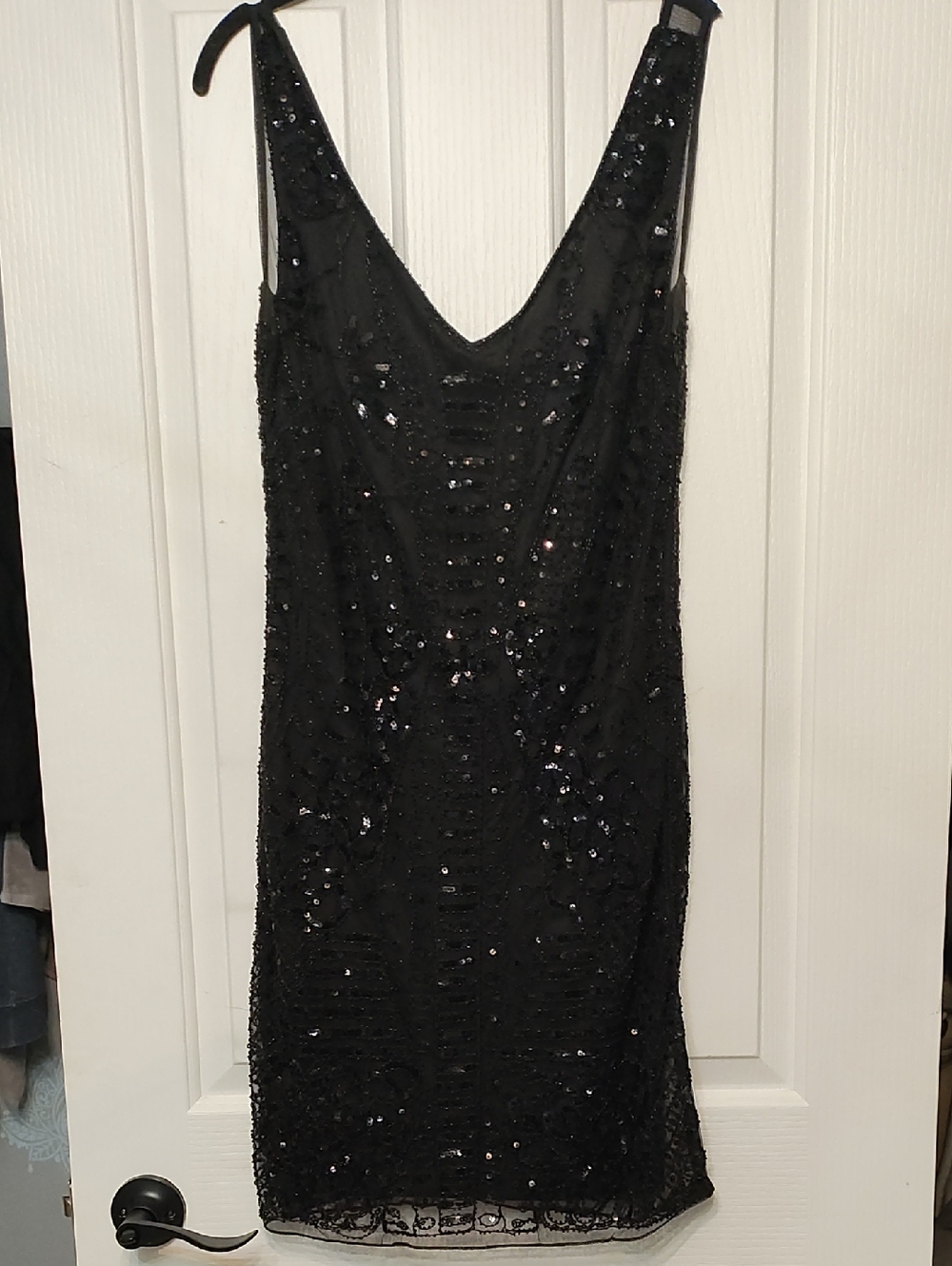 Molly Bracken Black Sequin V-Neck Slip Mini Dress